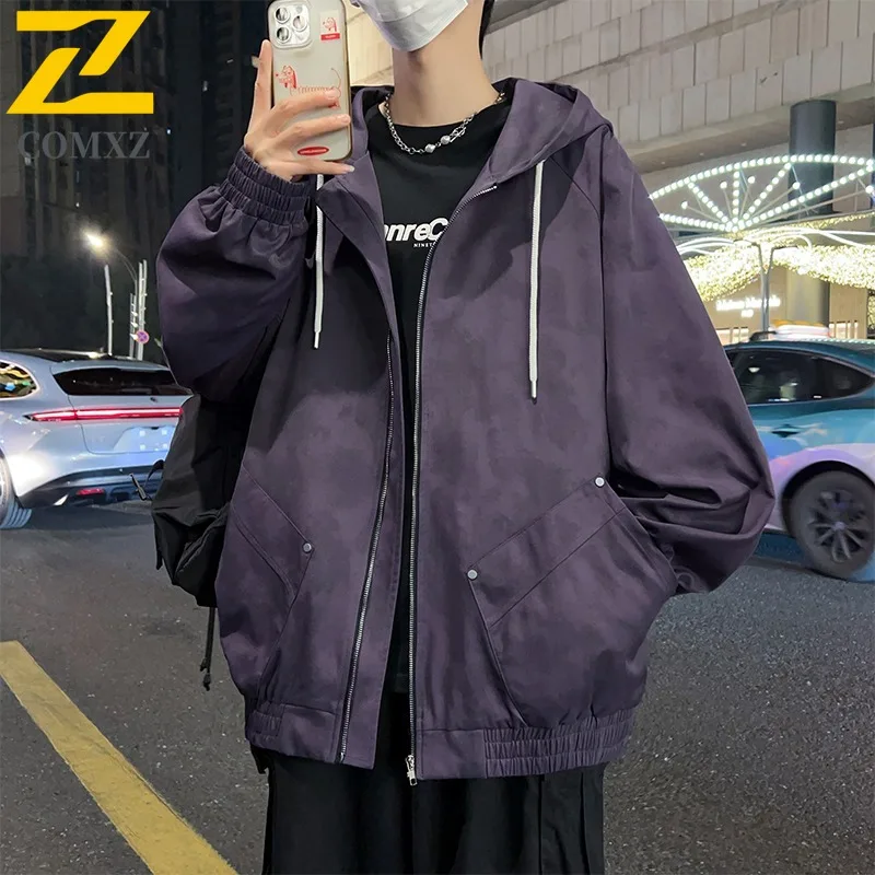 

Men's Spring Autumn Workwear Jacket Windproof Waterproof Hooded Parka with Multi-Pockets Breathable solid color Outdoor Travel