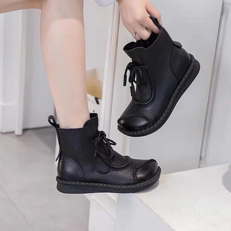 Winter And Autumn Retro Women & Girls Boots Fashion Female Soft Leather Shoes Anti-Slip Ankle Boot Sports Casual Size 35-40