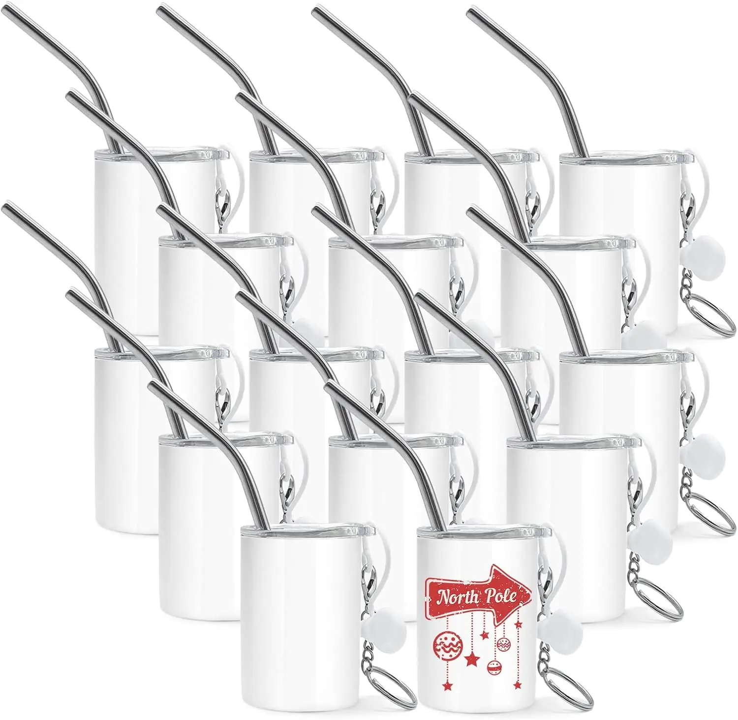 

16 Pack Sublimation Shot Glasses Stainless Steel Double Wall Mini Tumblers with Keychain Set for Oven Printing