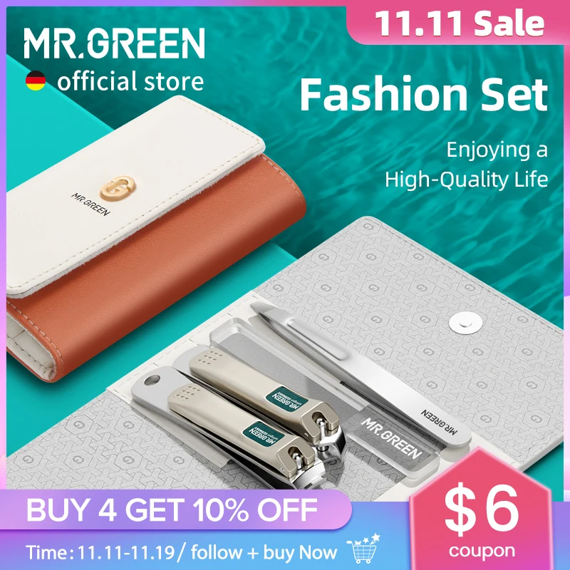 

MR.GREEN Colorful Manicure Set Practical Pedicure Kit Nail Clippers Personal Care Tools Facial Hair Scissors with Fashion Case
