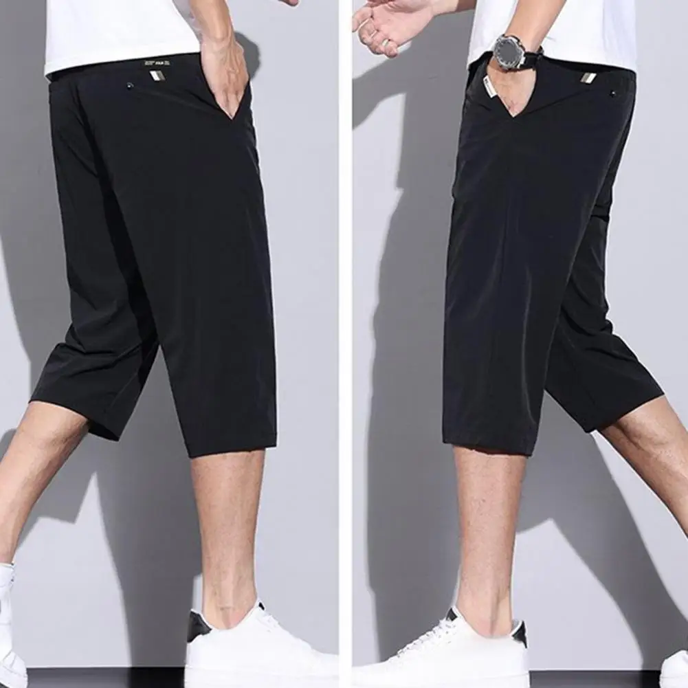 

Men Casual Shorts Men Straight Leg Pants Stylish Men's Cropped Pants with Button Zipper Closure Side Pockets for Daily