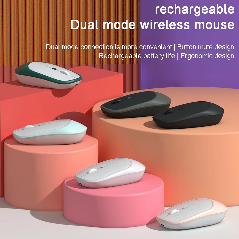 Macaron Dual Mode Mouse Rechargable 2.4G Wireless Bluetooth Mause Cute Silent Portable Mice For Laptop PC Tablet Computer Office