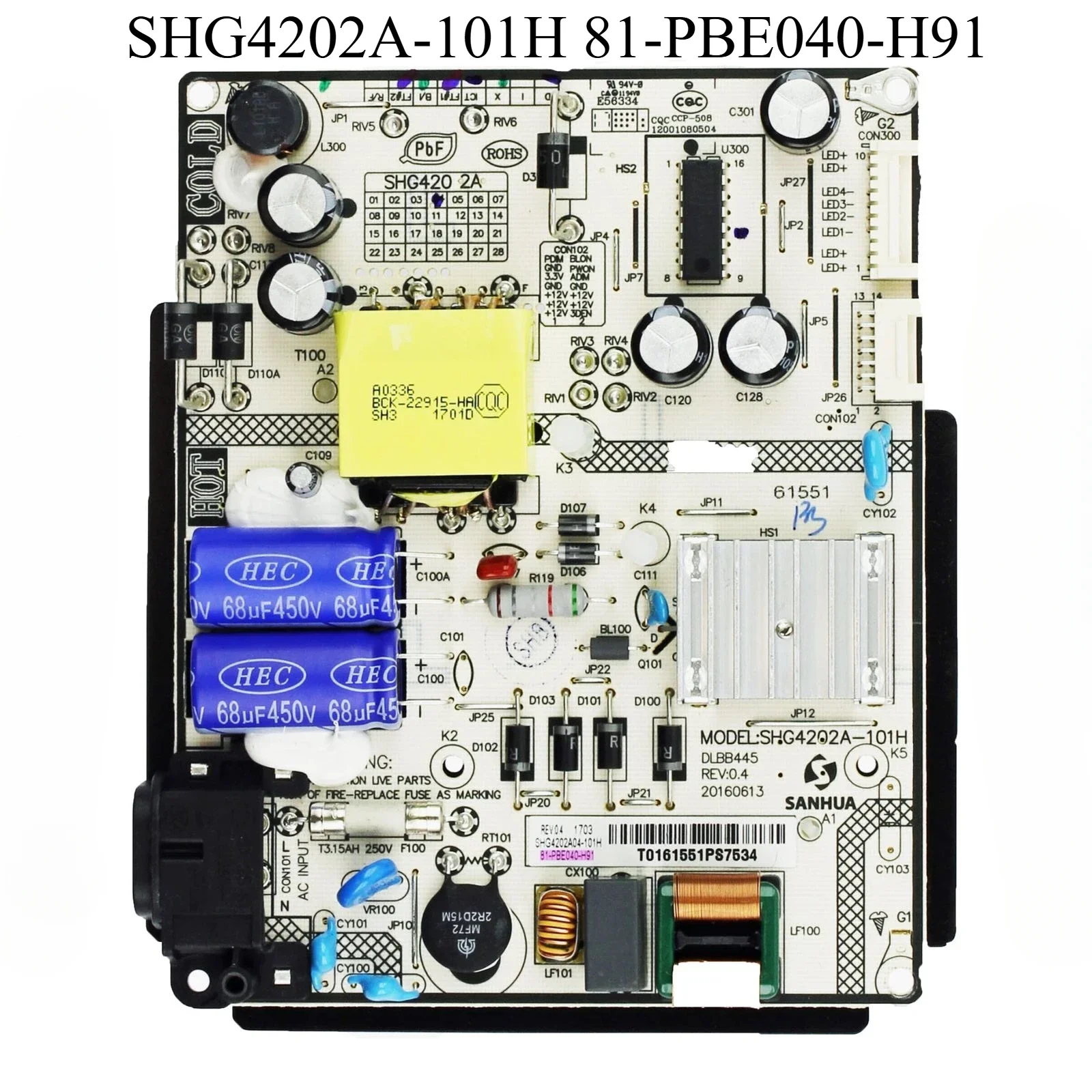 

81-PBE040-H91 SHG4202A-101H Power Supply Board is for 40S305TFAA 43S305TAAA 40FS3750TFAA 43S303TBAA 43S305 43S303 40FS3750 TV