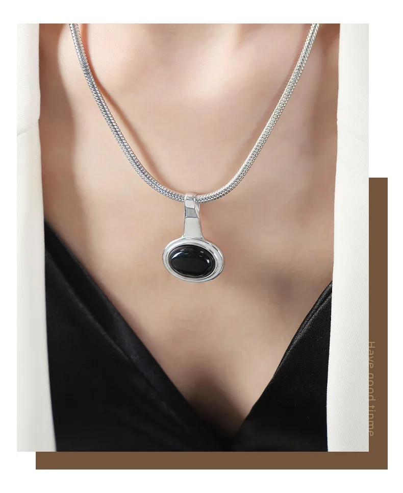 Edelstahl Schlange Knochen Kette Halskette Frauen Schwarz Glas Perle Anhänger Mädchen Ästhetische Halskette Neogothic Schmuck Zubehör – Detail 4