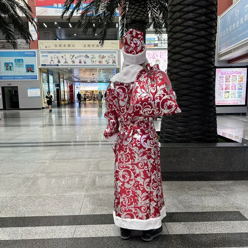 Strój Świętego Mikołaja z czapką, brodą, rękawiczkami, kostium na występy świąteczne, kostium na imprezę, kostium świąteczny