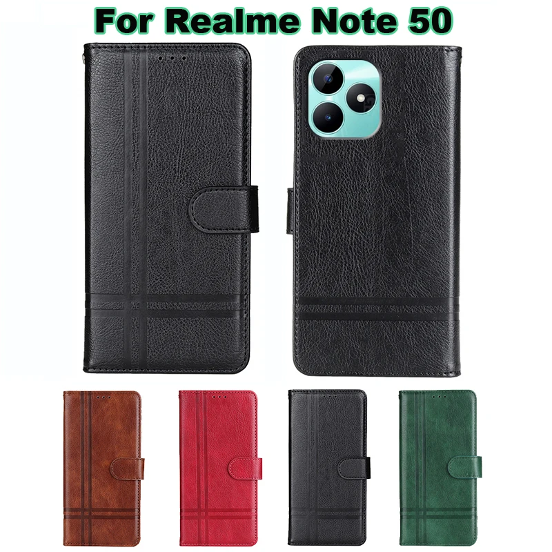 on Etui Realme Note 50 Case Original Leather Wallet Capas Flip Phone Cover For Carcasas Realme Note 50 Mujer Note50 Funda 6.74