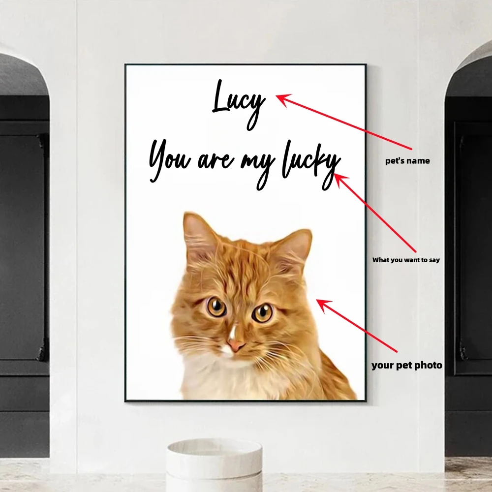 

Personalized Custom Pet Portrait Poster Prints Customization Dog Cat Pet Name And Your Words Canvas Painting Wall Art Home Decor