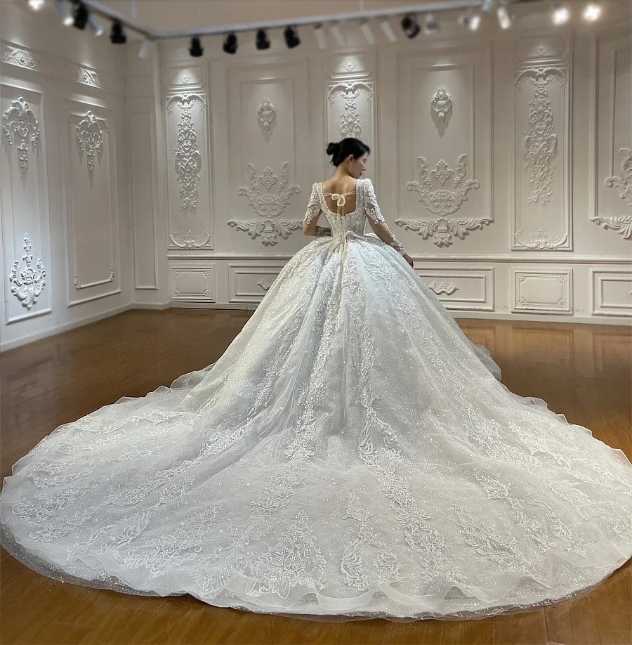 aliexpress lace wedding dress Luxury Ball Gown Wedding Dress Lace Bridal Gown Elegant Princess Wedding  Dress Long Train Vestido de Novia amanda novias oficial