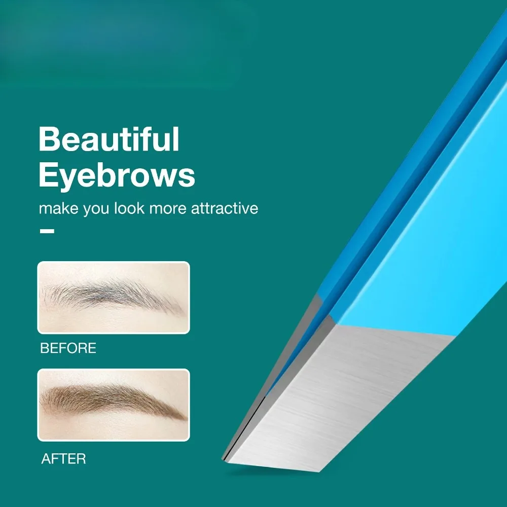 Pincettes colorées de précision en acier inoxydable, pour épilation du visage des sourcils, éclat, pointe inclinée pour points noirs, pointe d'angle