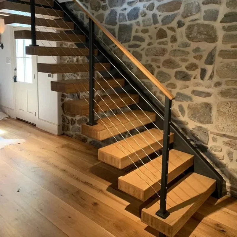 

custom.Cost-Saving Contemporary Floating Straight Stairs with Railing and Wooden Treads