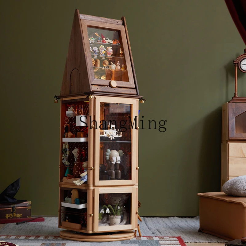 

LXY rotating figure cabinet solid wood high corner storage display bookcase