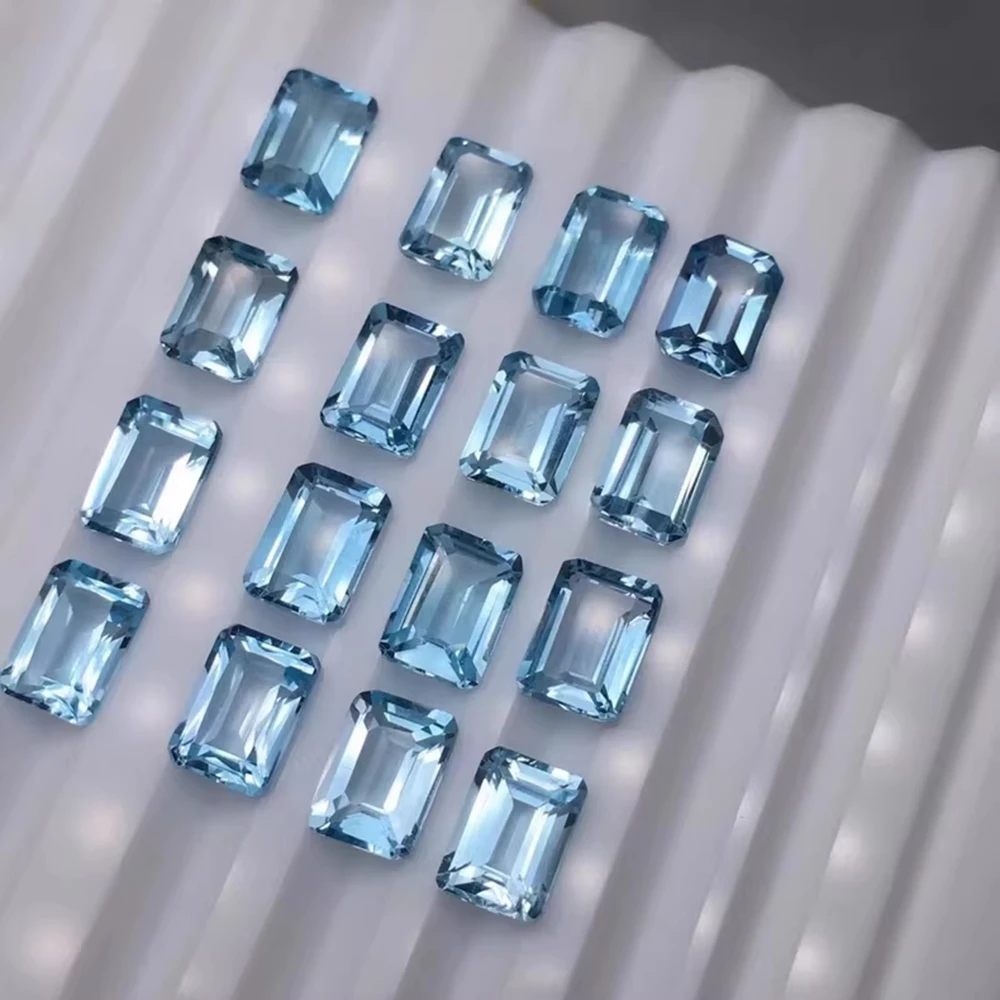 

10 шт. 6x8-8x10 мм изумрудной огранки, натуральный небесно-голубой топаз, камень