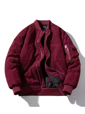 Fashion Bomber Jacket Man Vintage Letter Embroidery Pilot Jacket Women Solid Cotton Corduroy Autumn Winter Coat Hooded Designer