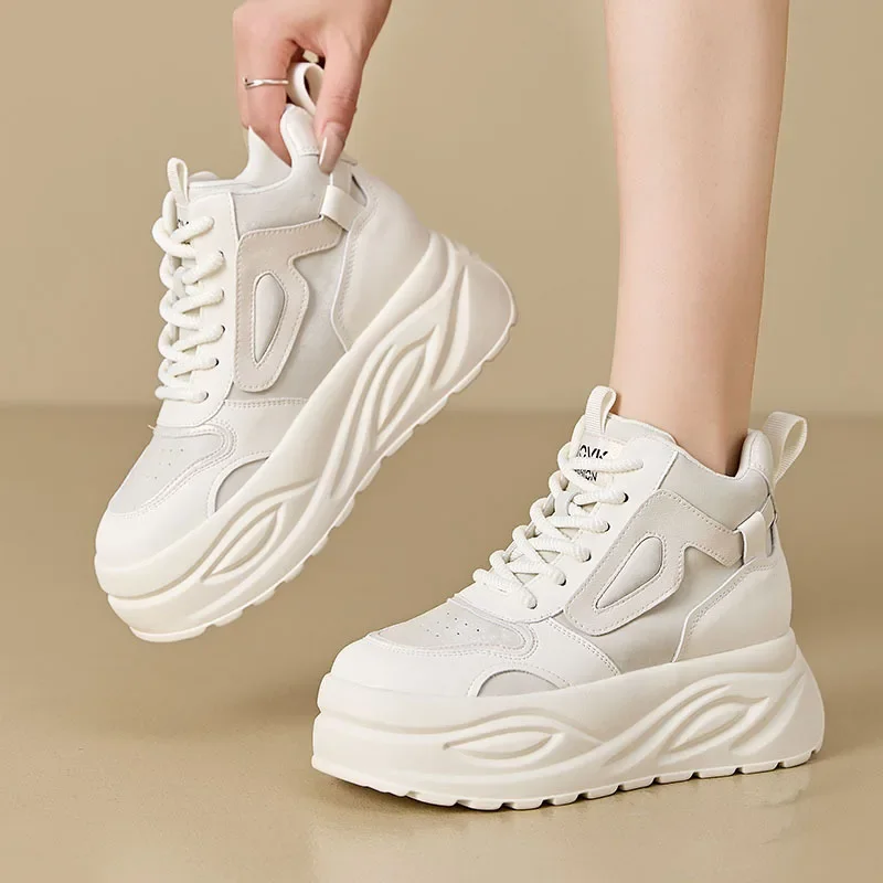 Fujin 8.5cm stivaletti alla caviglia vulcanizzati in vera pelle donna Chunky Sneaker mocassino di alta marca comode scarpe con plateau primavera