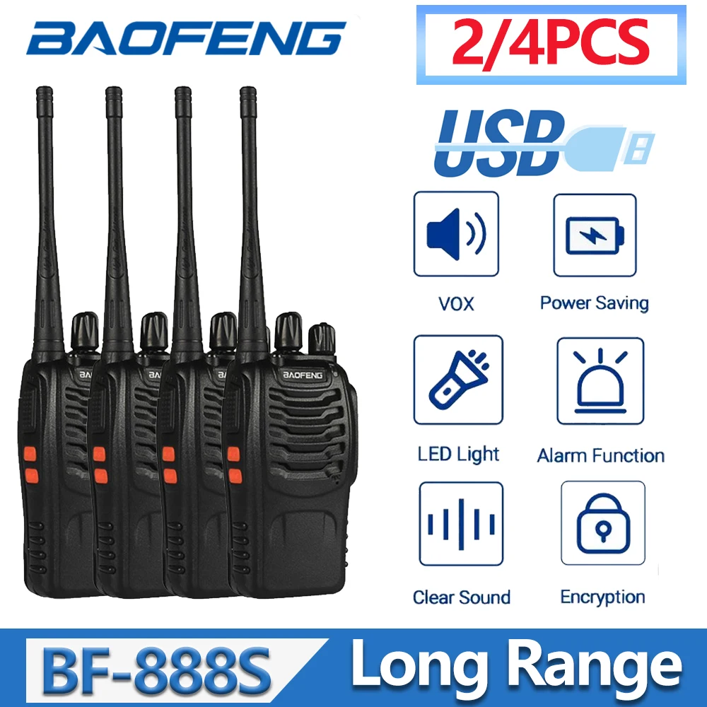 Baofeng-walkie-talkie BF-888S長距離,uhf 400-470mhz,アマチュア無線,USB充電器,ポータブルモバイルラジオ,2個,4個