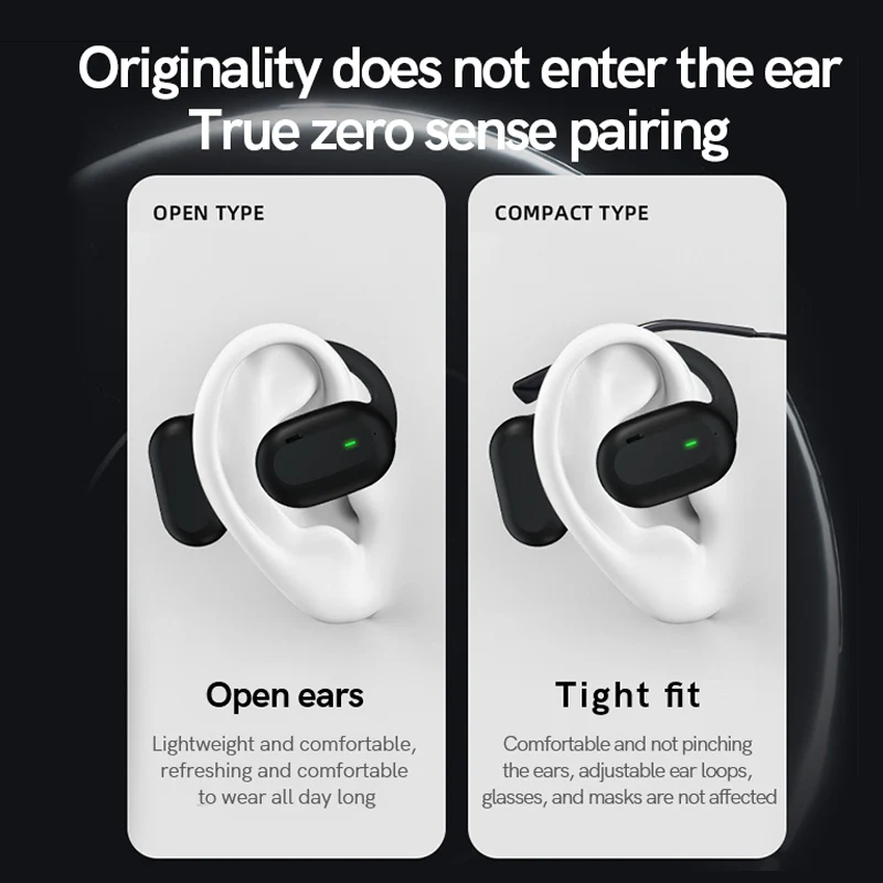 Auriculares inalámbricos con Bluetooth, cascos completamente abiertos, conducción de aire, gancho para la oreja, manos libres, cancelación de ruido, audífonos deportivos