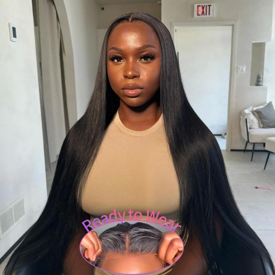 

Бесшовные прямые парики 4x4 из натуральных человеческих волос, 5x5, предварительно прорезанные, натуральный черный цвет, бразильские, 30-38 дюймов, с закрытым низом