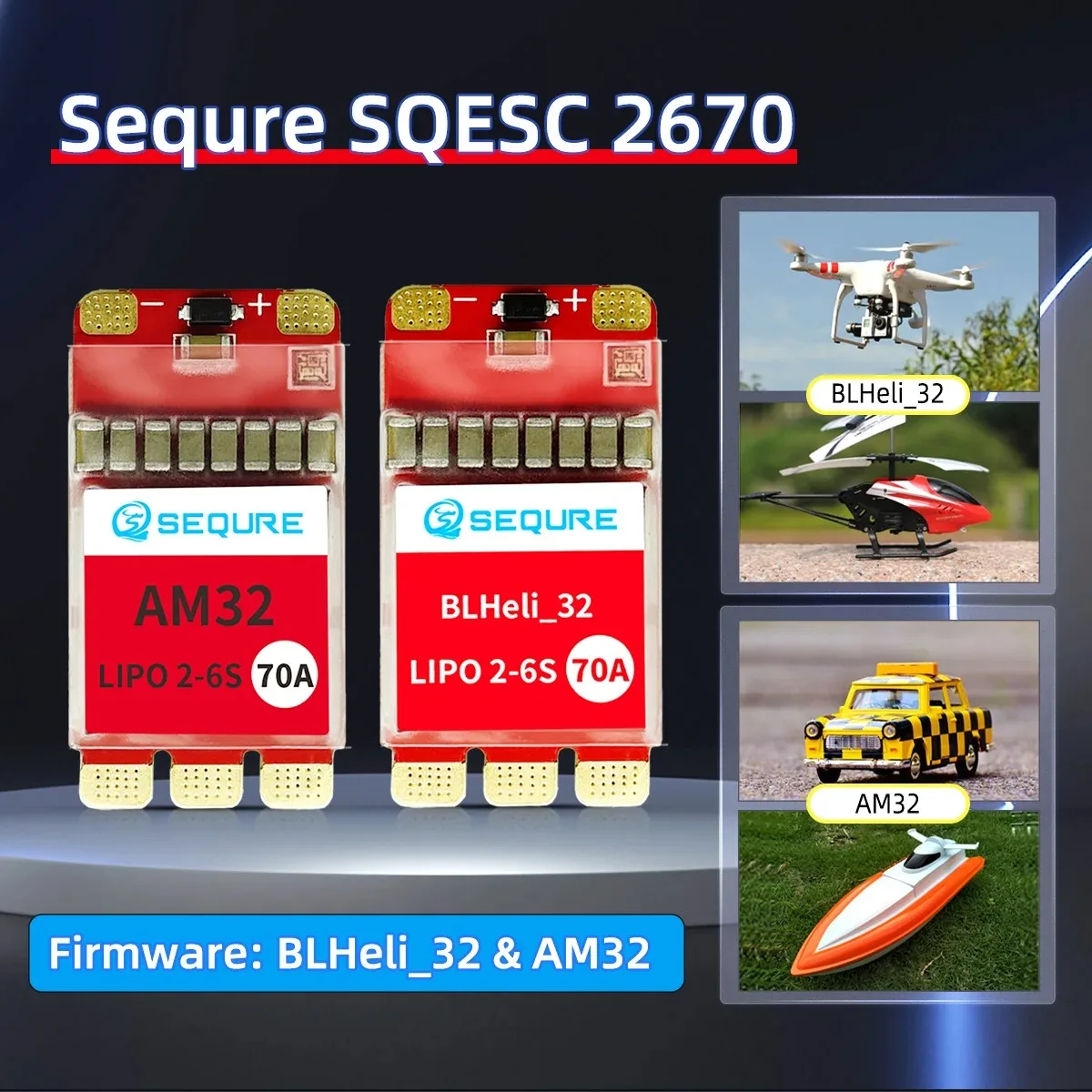 Sequre 2670 Brushless Esc 2-6s 70a Firmware Blheli_32 / Am32 Supports For Fpv Racing Drone Uav Model Boats Climbing Vehicles