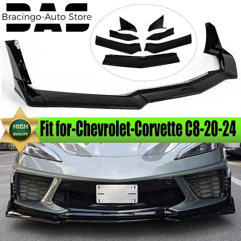 Fit For Corvette C8 2020 2021 2022 2023 2024 High Quality Front Bumper Lip Splitter Winglet Body Gloss Black