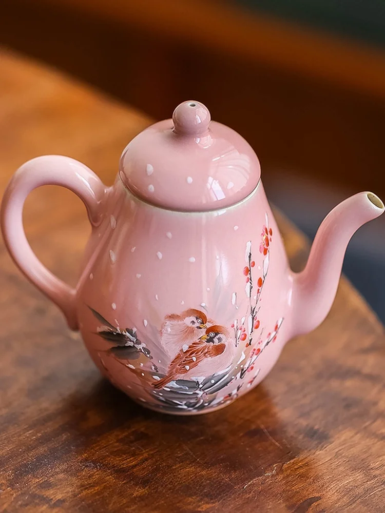 

Чайник для заваривания чая из фиолетового нефрита ручной росписи из Цзиндэчжэня, с изображением двойного орла, сливы и бамбука, ручная работа, керамика, для сервировки стола