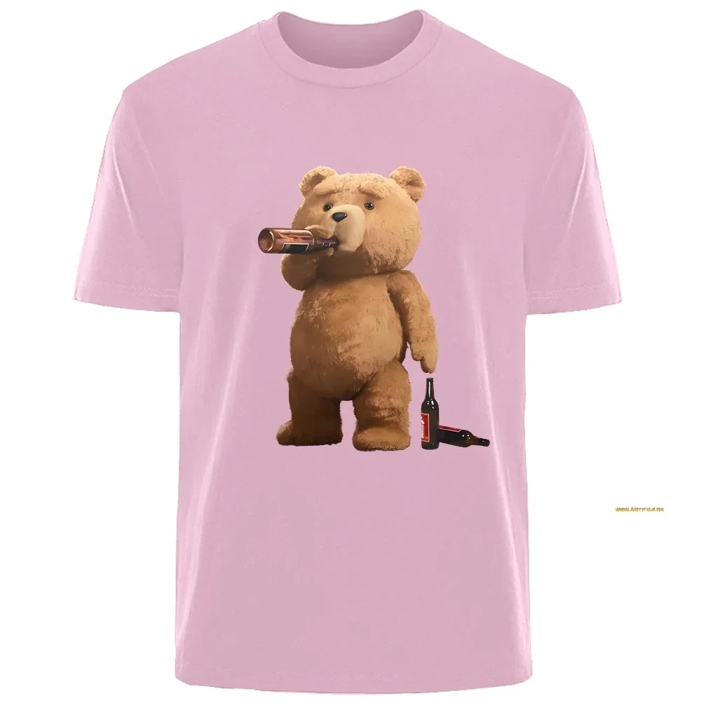 Drinking Bear Print Summer High Quality Men's 100% Cotton Breathable Sweat Absorbent T-Shirt Casual Fashion Men's Streetwear