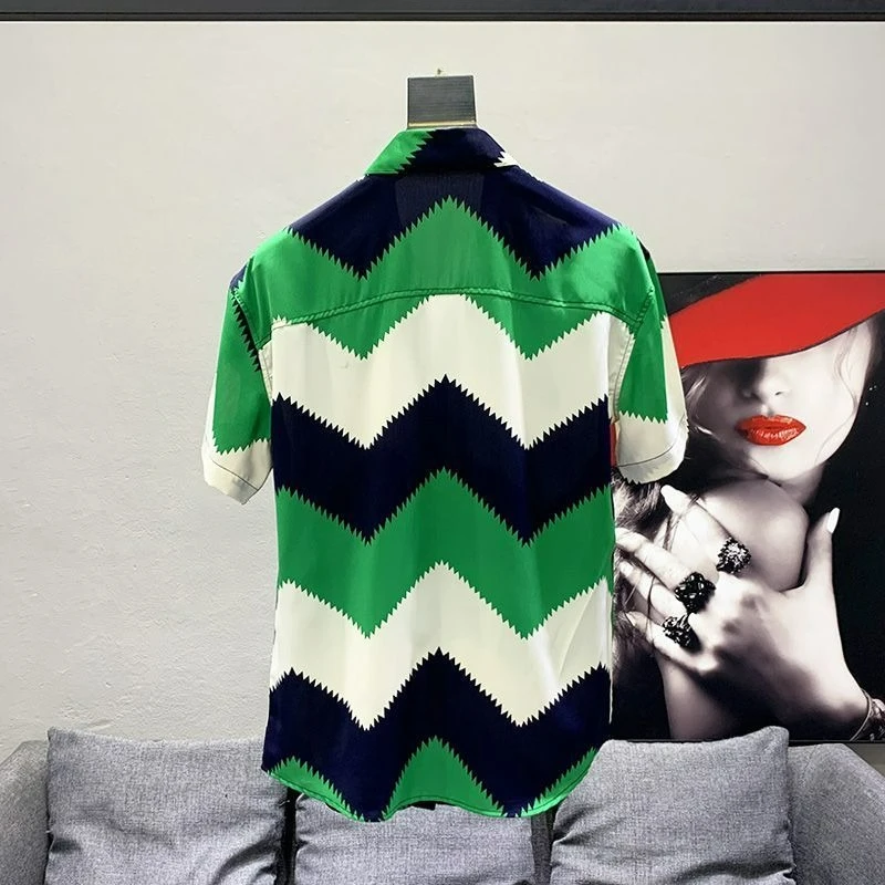 New Loose Versatile Fashion High-end Personalized Short-sleeved Shirt Men's Summer Advanced Sense Ruffian Handsome Temperament