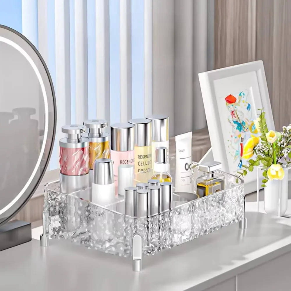 New Glacier-print Makeup Organizer Clear with Legs Makeup Organizer Box PET Split Storage Rack