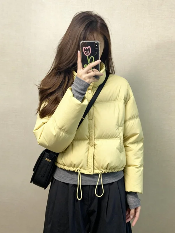 

2025 Winter Thickened Short Yellow Cotton Jacket Women's Fashionable Korean Style Unique Beautiful Coat Casual Loose Fit