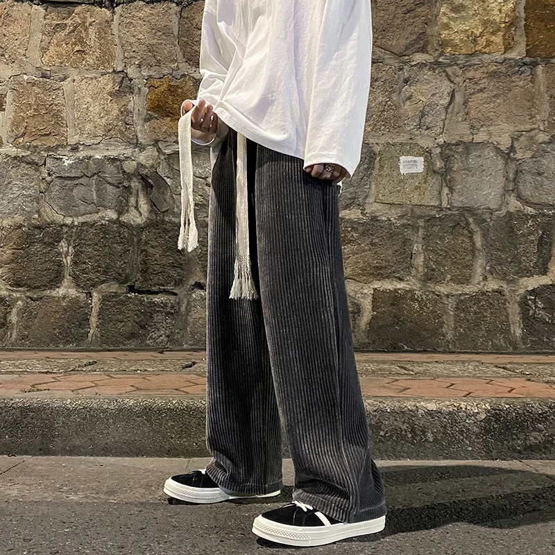 High end corduroy pants for men, high street loose pants, American oversized floor pants