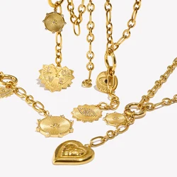 E.B.belle O-Shape Chain Star Heart Eye Tassel Pendant Necklace Stainless Steel 18k Gold Plated Waterproof Jewelry For Women Gift