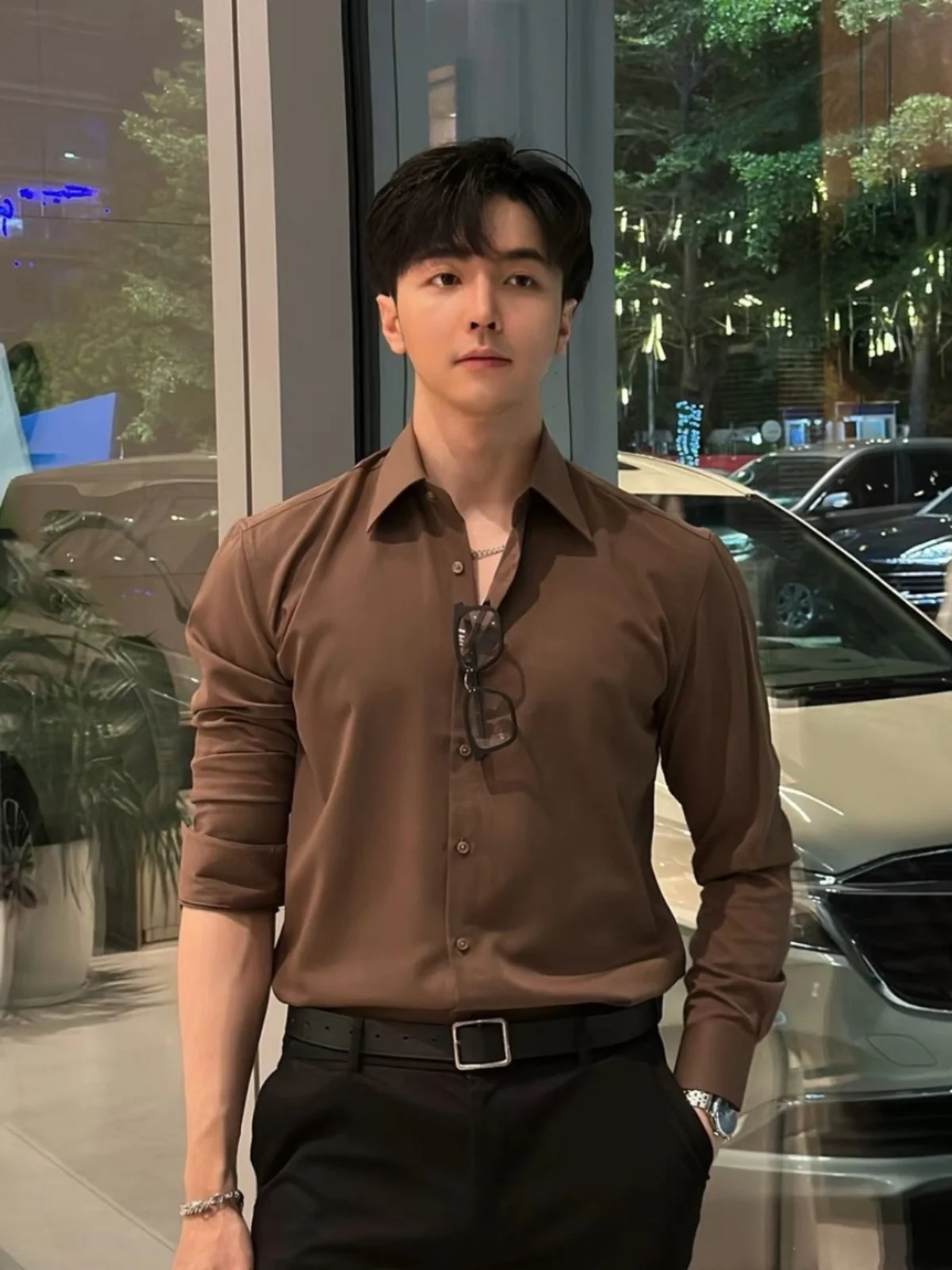 

Men's Slim Fit Long Sleeve Shirt Anti-Wrinkle Casual Business Spring Autumn New Style Polyester Fiber CleanFit Inner Wear Shirt