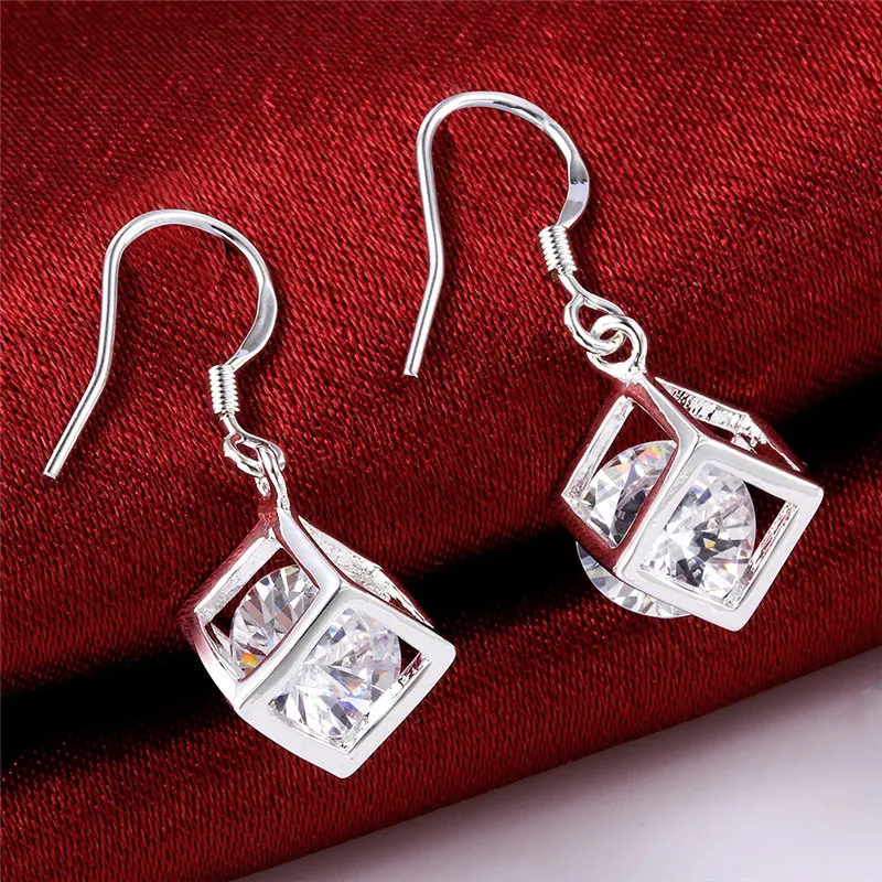 New 925 Sterling Silver 30MM Luxury Square Zircon Women Earrings For Fashion Charm Wedding Gift Party Couple Jewelry Accessories
