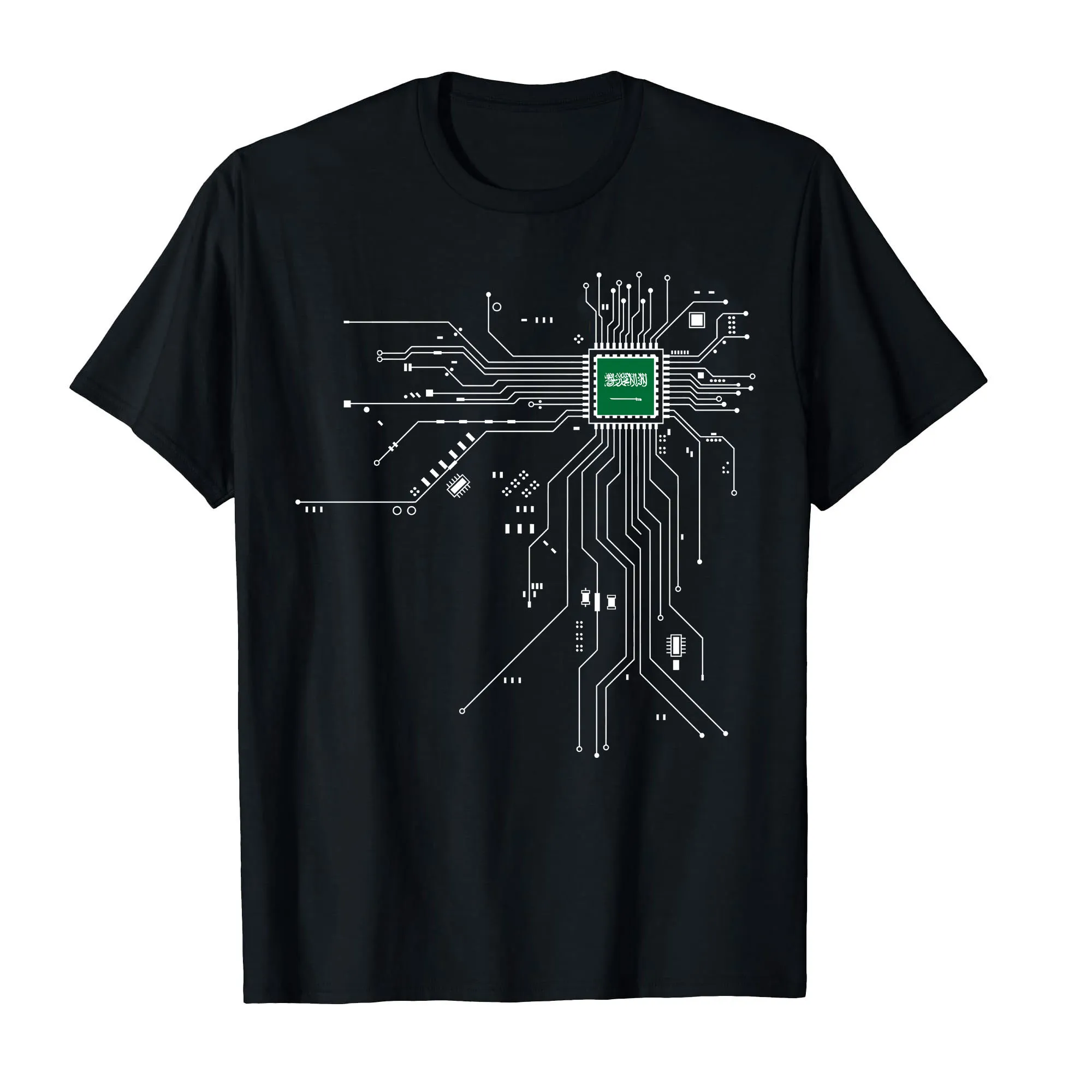 2022 Saudi Arabia sau Country Flag CPU Processor Circuit Diagram T shirts Men Women T-Shirts Tops Cotton Tees