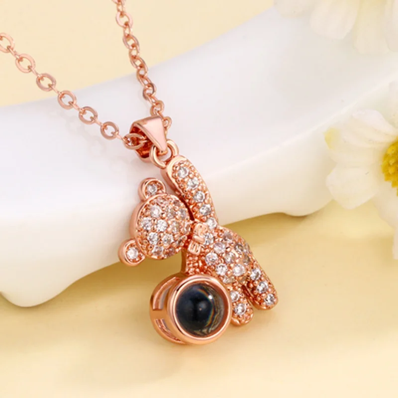 Custom Color Photo Projection Bear Necklace Cute Creativity 2025 Fashion Exquisite Women's Christmas Anniversary Accessories New - view 2