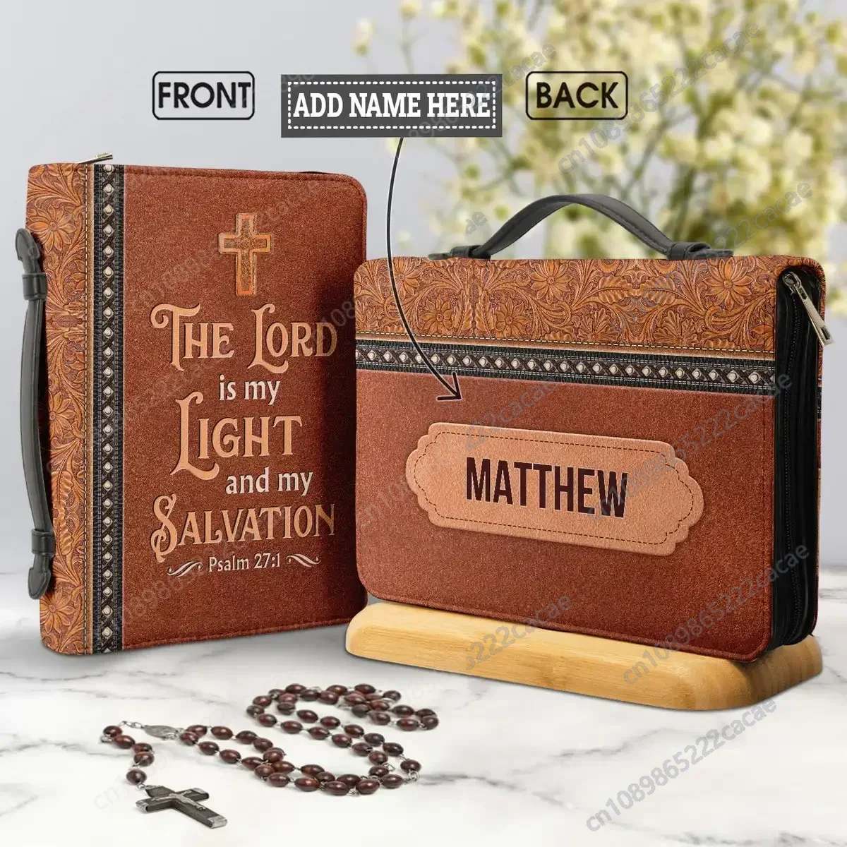 2023 Personalized Bible Verse Cover The Lord Is My Light And My Salvation Cross Print Women's Study Book Holy Storage Boxes Gift