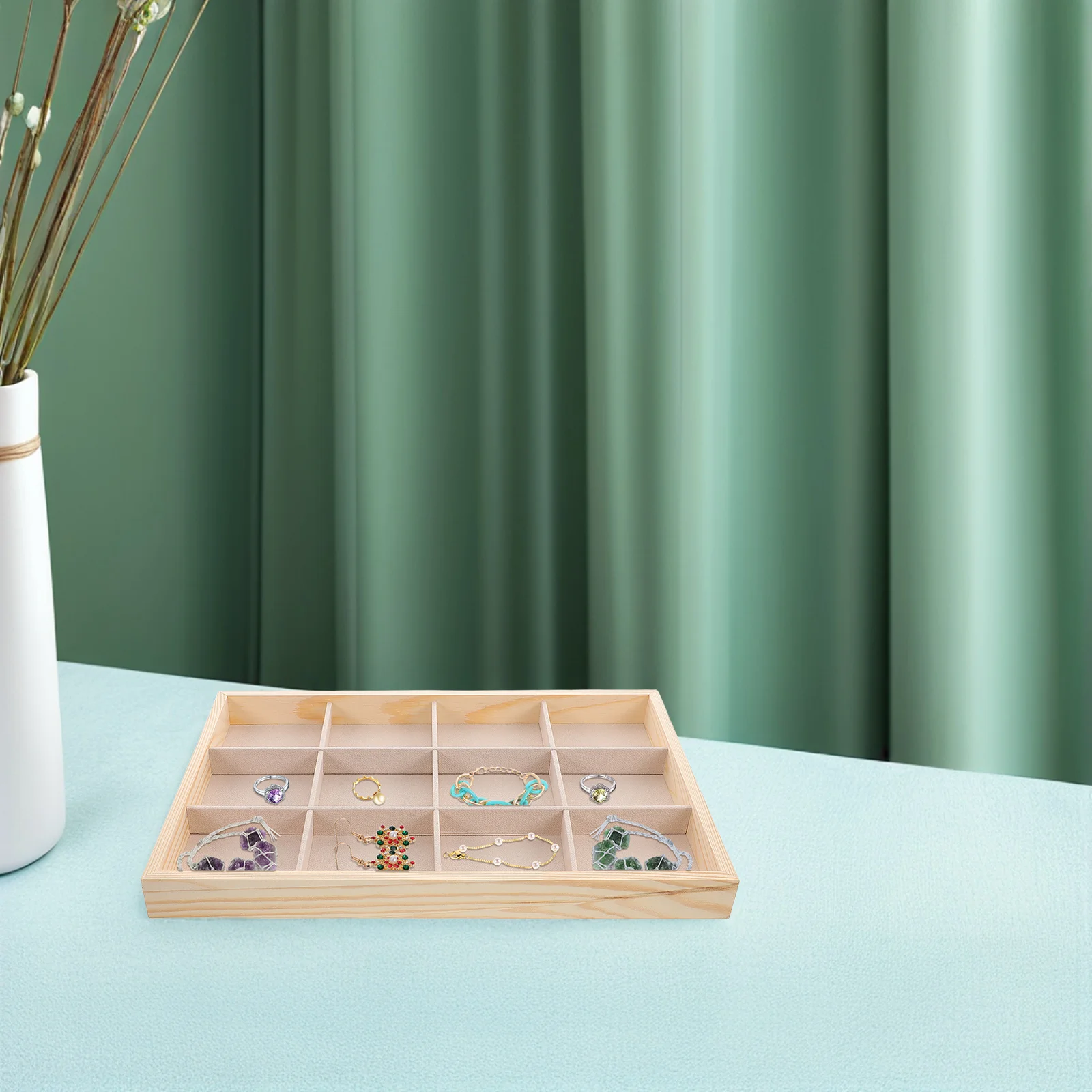 

Wooden Jewelry Tray 12 Slot Wood Divided Stand For Earrings Rings Necklaces Bracelets Jewelry Drawer Divider Stackable