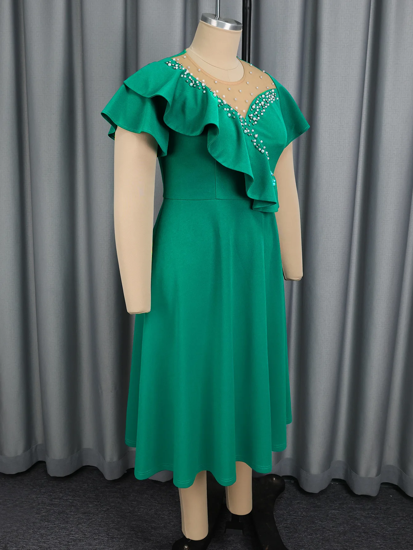 여성을위한 L-4XL 플러스 사이즈 아프리카 드레스 가을 우아한 아프리카 짧은 소매 메쉬 폴리 에스터 미디 드레스 대시 키 아프리카 의류