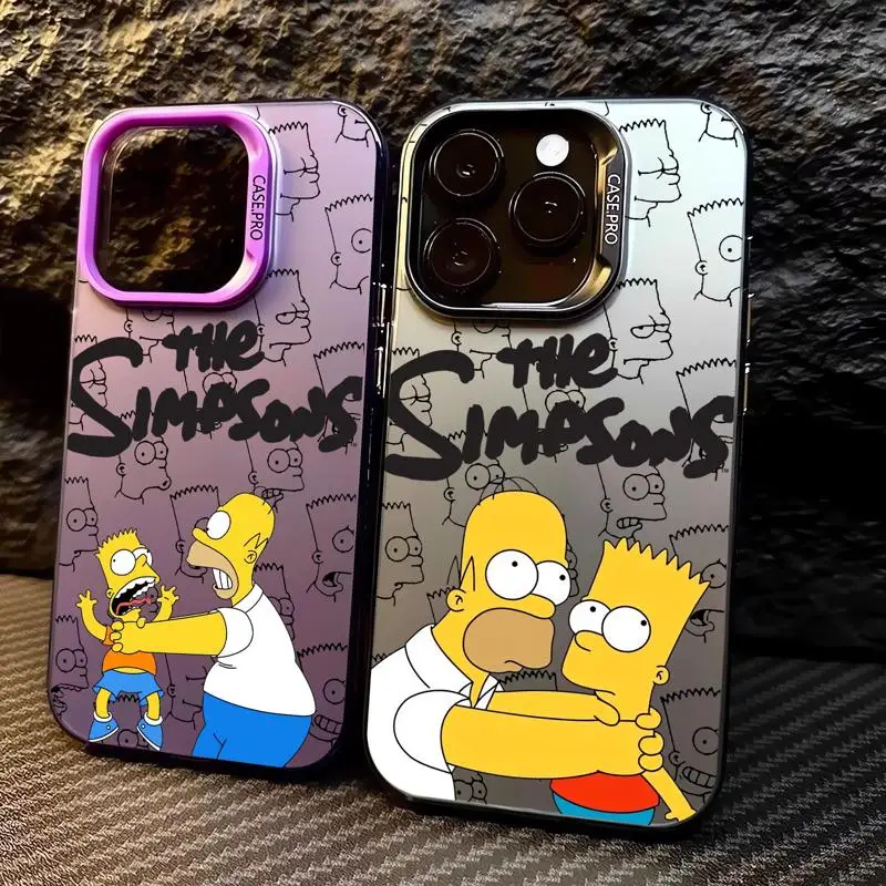 Colored Silver Case for Apple iPhone 11 13 15 Pro Max 12 14  XR X XS Shockproof Protective Phone Cover The Simpsons Family Shell