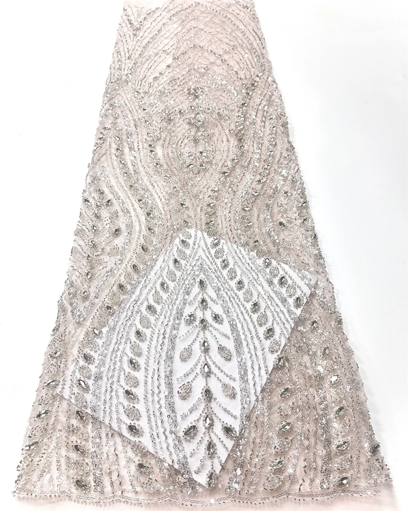 

African French Sequined Tulle Lace Fabric, Beaded Embroidered Nigerian Dress Material for Party and Wedding, High Quality