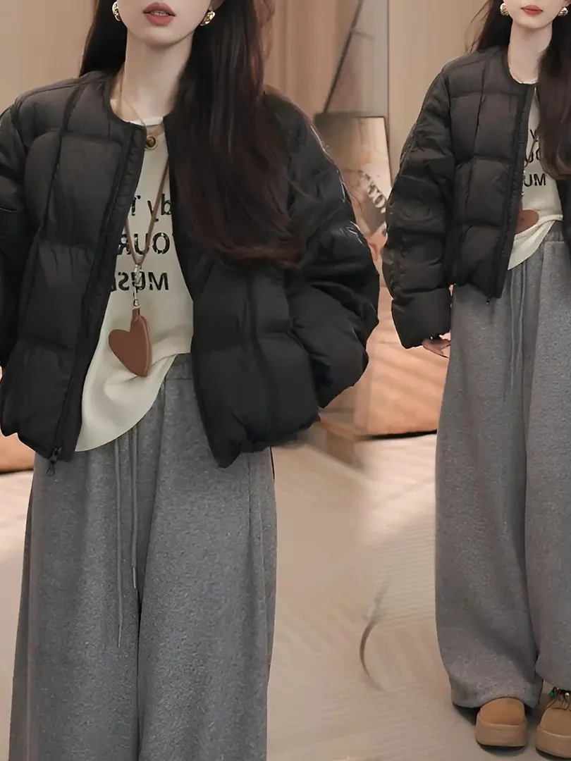 

European Sle Thiened Winter Puffer Jaet Women's Loose Casual Bread Sle Coat Korean Version Cotton down Outerwear