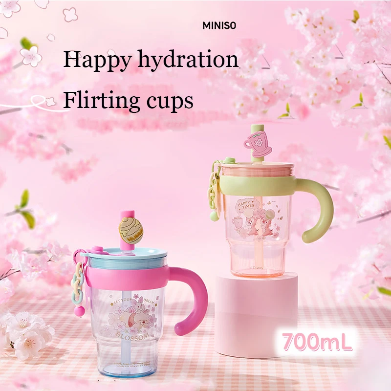 

Kawaii MINISO 700 мл Чашка для воды Disney Sakura Season Cup Dun Dun Straw TRITAN Cup Винни Пух