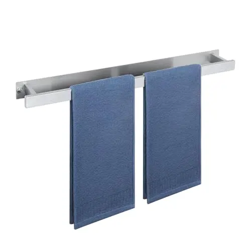 

24 Inch Brushed Nickel SUS304 Stainless Steel Wall Mounted Double Towel Rail For Bathroom With Screw Or Adhesive Mounting