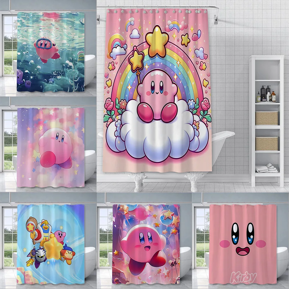 Cute Kirbys Shower Curtain Waterproof Polyester Fabric Paint Colorful Bath Curtains Home Bathroom Decor Curtain With Hook