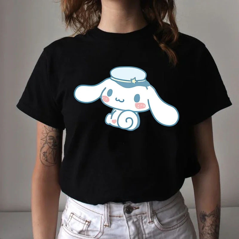 Female Y2k Streetwear Tops Short Sleeve Oversized Cinnamoroll Printed T-Shirts Korean Fashion Graphic Tees Women Grunge Clothes