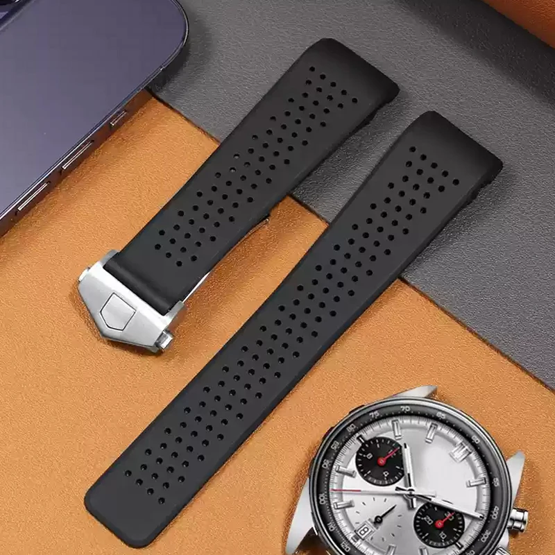Watch Bracelet For TAG HEUER GRAND CARRERA AQUARACER Soft Silicone Wristband 22mm 24mm Men Watc Strap Rubber Watch Band Chain