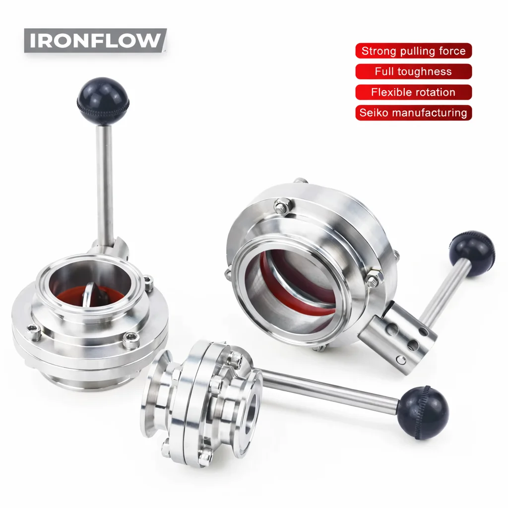 

3/4'' 1'' 1-1/2'' 2'' Stainless Steel 304 Sanitary Butterfly Valve Tri Clamp 50.5 64 77.5mm for Homebrew Beer Dairy