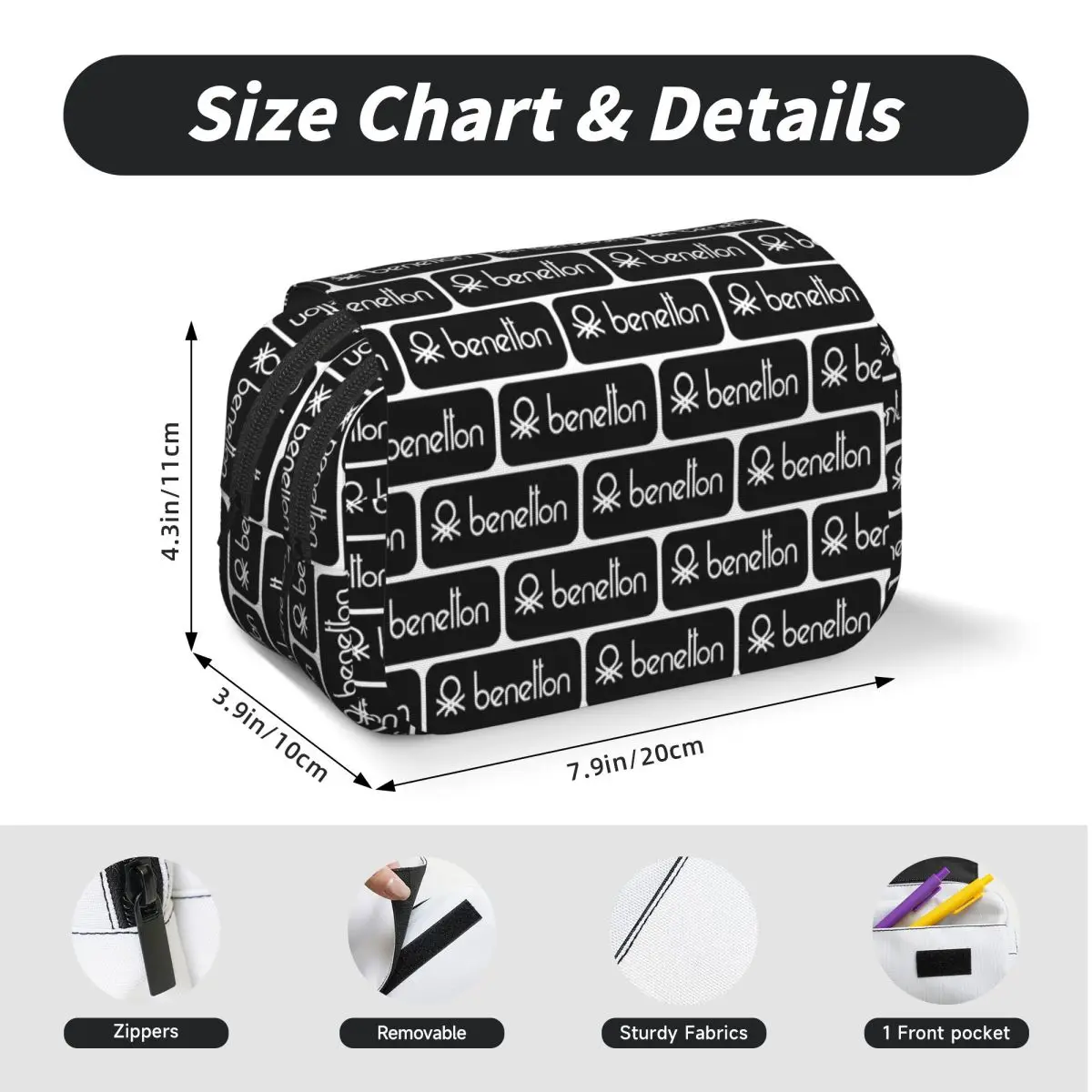 United Colors Of Benetton Pencil Cases Pen Holder Hard Shell Leather Large Capacity Pen Box Pencil Bag for Students Gifts view 4