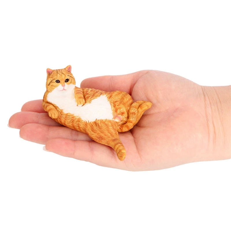 Simulation Side-Lying Pose Cat Figurine Desktop Pet Tabby Kitten Model Home Decor ornament gift