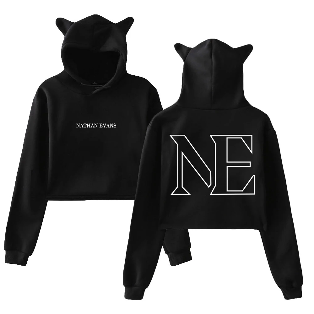 GF ناثان إيفانز هوديي أنثى آذان القط مقنعين بلوزات طويلة الأكمام المحاصيل الأعلى الملابس النسائية
