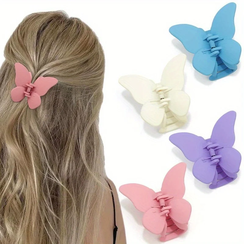 

4pcs Fairy Girl Style Frosted Glossy Butterfly Grip Clip Cute and Sweet Women's Hair Accessories